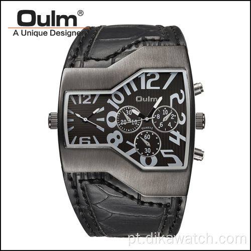 Relógio de pulso casual OULM Square Big Dial Dual Time Zone Relógio masculino de quartzo de marca de luxo Relógios super grandes montre homme